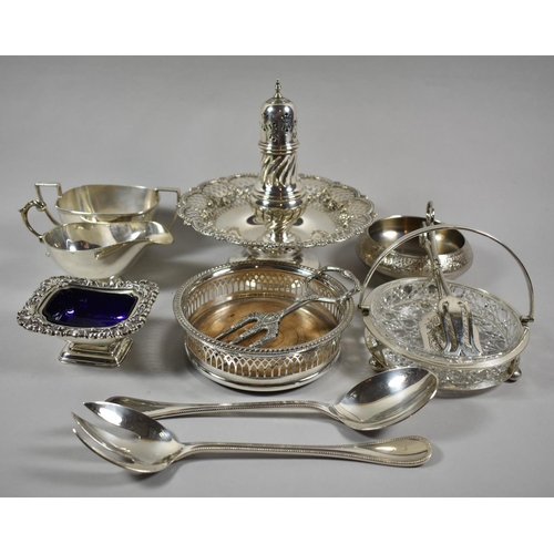 401 - A Collection of Various Silver Plate to Include Sugar Sifter, Pierced Bowl, Wine Coaster, Salad Serv... 