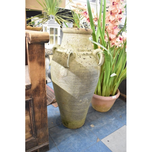 418 - A Large Glazed Stone Four Handled Amphora Shaped Garden Vase, 78cm high