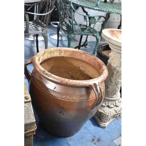 430 - A Large Salt Glazed Stoneware Three Handled Patio Planter, 46cm Diameter and 50cm high