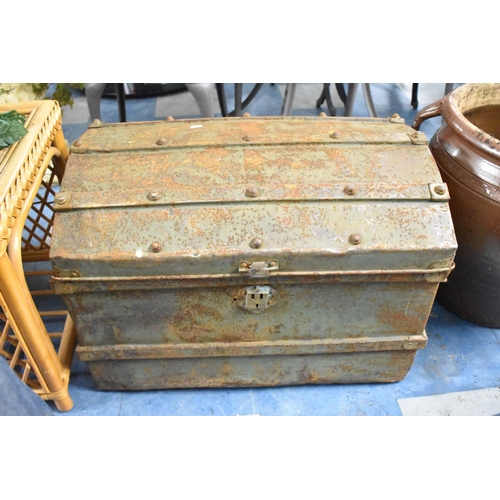 431 - A Vintage Metal Dome Topped Travelling Trunk, 69cm wide