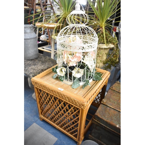 432 - A Modern Bamboo Conservatory Coffee Table Together with a Reproduction Wire Bird Cage Containing Art... 