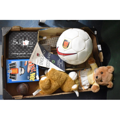 459 - A Tray of Sundries to Include Sudoku Game, Arsenal Football, Soft Toys, Yes No Game and Small Quanti... 