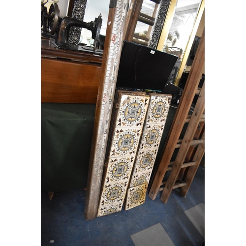 476 - Three Late 19th Century Metal Framed Fireside Panels Containing Tiles Together with a Surveyor's Lev... 