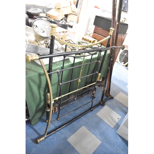 488 - A Late Victorian/Edwardian Brass Mounted and Iron Single Bed Frame, 92cm wide