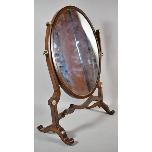 495 - A Mahogany Framed Oval Dressing Table Mirror, Base Stretcher Require Regluing, 36cm wide