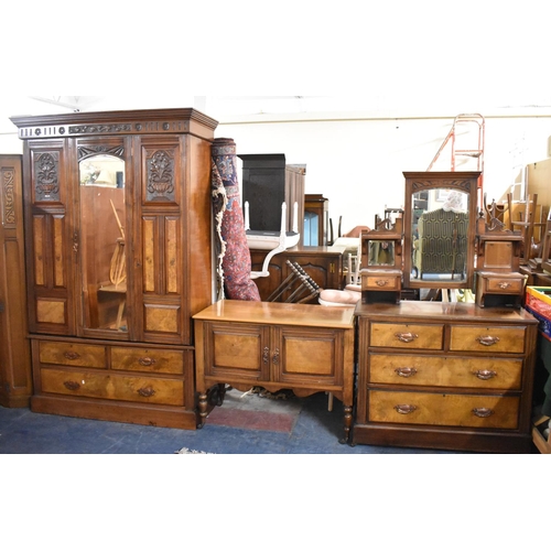 499 - A Late Victorian Three Piece Walnut Bedroom Suite Comprising Bedroom Chest, Washstand (With Replacem... 