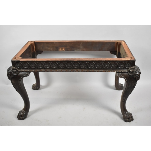 508 - A Good Quality Carved Stool Frame with Rams Head Mounts, Claw Feet and Carved Borders, Inscribed 