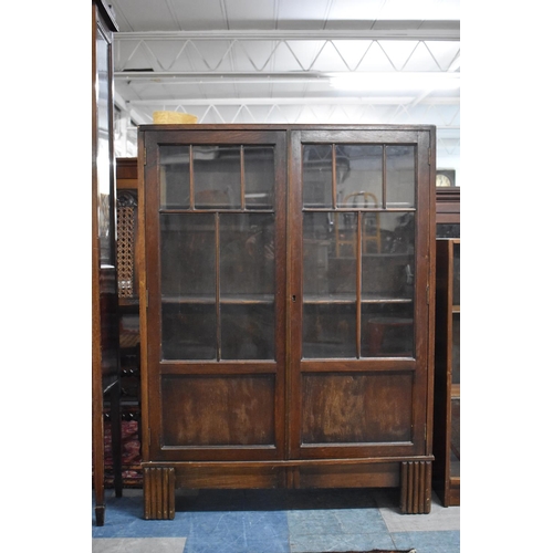 523 - An Edwardian Oak Glazed Bookcase, 90cm wide