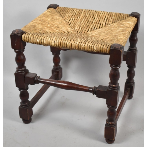 535 - A Rush Seated Rectangular Stool, 36.5cm Long