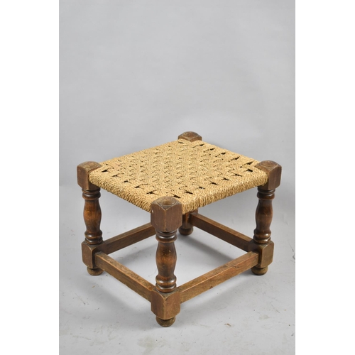 536 - A Rectangular Rush Seated Stool with Turned Supports, 36.5cm wide