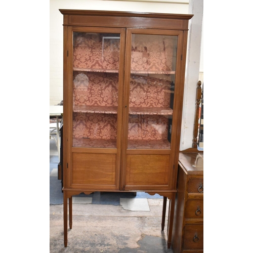 540 - An Edwardian String Inlaid Mahogany Display Cabinet on Tapering Square Legs with Spade Feet, 90cm wi... 