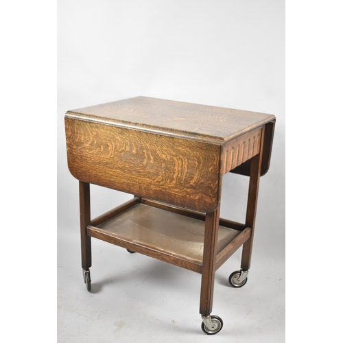 551 - An Edwardian Oak Drop Leaf Trolley with Single End Drawer