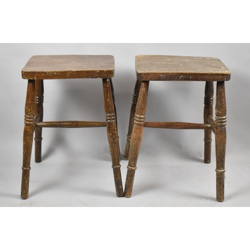 558 - A Pair of Vintage Rectangular Stools on Turned Supports