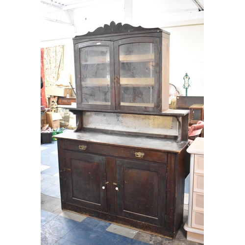 560 - An Edwardian Mirror Backed Side Board with Single Long Drawer Over Cupboard Base, Raised Glazed Disp... 