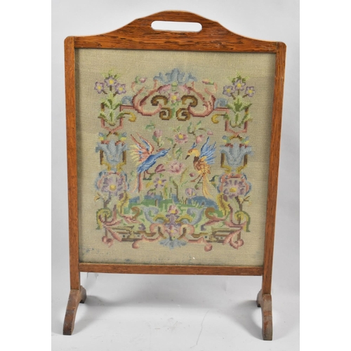 567 - An Edwardian Oak Framed Tapestry Fire Screen, 52cm wide