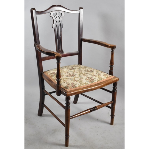 571 - An Edwardian Ladies Armchair with Pierced Splat and Tapestry Seat