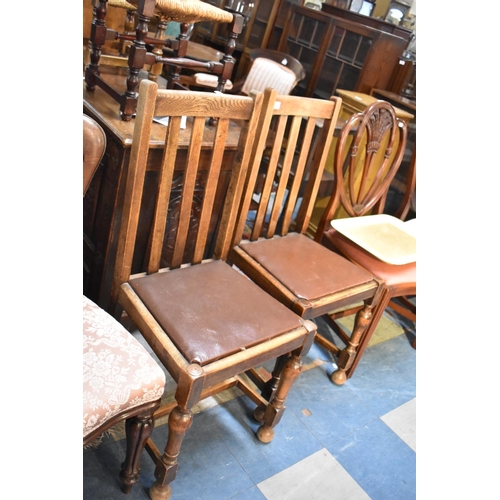 575 - A Pair of Edwardian Oak Framed Kitchen Chairs