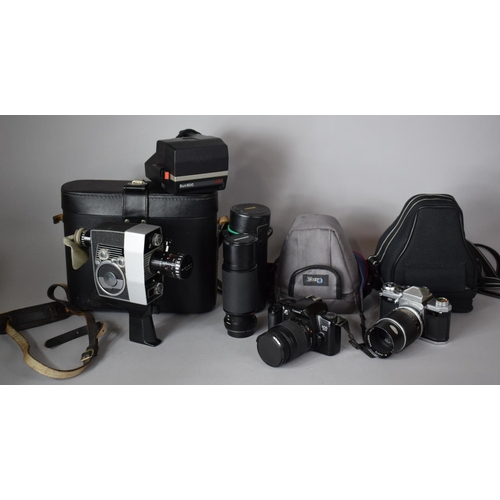 580 - A Collection of Various Photographic Equipment to Include Canon EOS 500, Edixa Mat Body with Pangor ... 