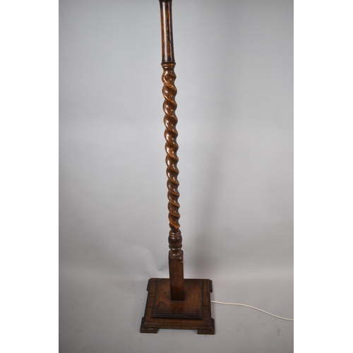 98 - An Edwardian Oak Barley Twist Standard Lamp with Stepped Square Plinth Base