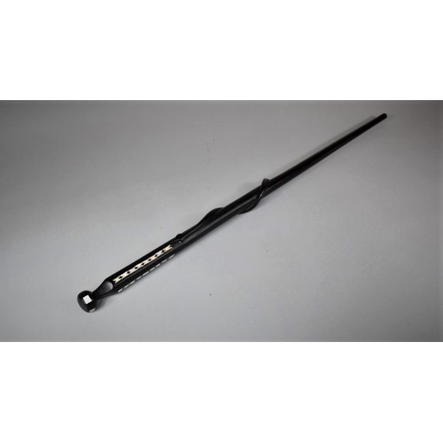 63 - An African Ebony Walking Cane with Mother of Pearl Inlay and Carved Entwined Snake, 79cm Long