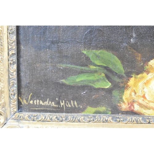 157 - A Gilt Framed and Oil on Canvas, Vase of Roses, Signed Bottom Left, 49.5cm Wide