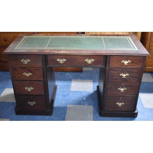 616 - A Modern Kneehole Writing Desk with Tooled Leather Top Having Centre Drawer Flanked by Four Short Dr... 