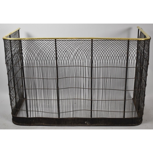 619 - A Late Victorian/Edwardian Wire and Brass Mounted Nursery Fire Guard, 95cm Wide