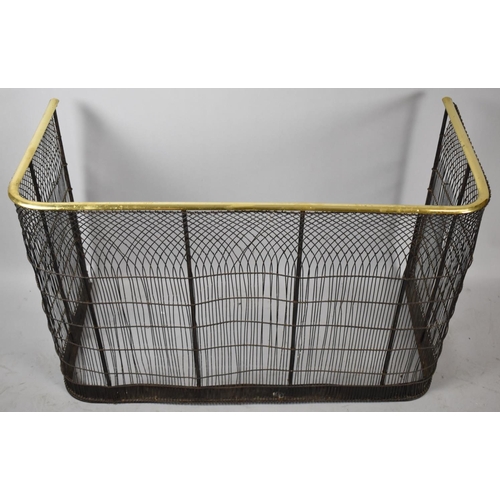 619 - A Late Victorian/Edwardian Wire and Brass Mounted Nursery Fire Guard, 95cm Wide