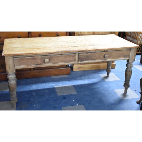 620 - A 19th Century Plank Top Two Drawer Scullery Table on Turned Supports, 180cm wide