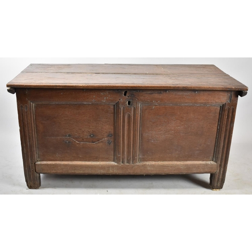 622 - An Early Oak Lift Top Two Panel Coffer Chest, 121cm wide