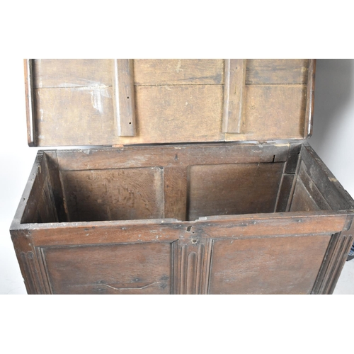 622 - An Early Oak Lift Top Two Panel Coffer Chest, 121cm wide