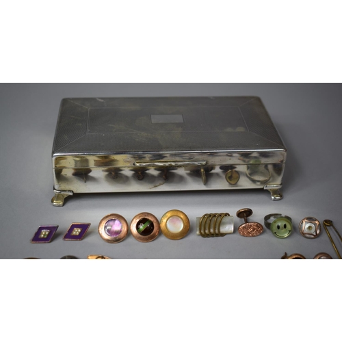 126 - A Silver Plated Aristocat Jewellery Box Containing Various Cufflinks, Studs, Cameo, Silver Salt Spoo... 