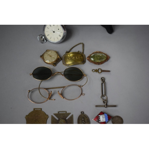 136 - A Silver Plated Circular Card Tray Together with Vintage Spectacles, Various Medallions for Queen Vi... 