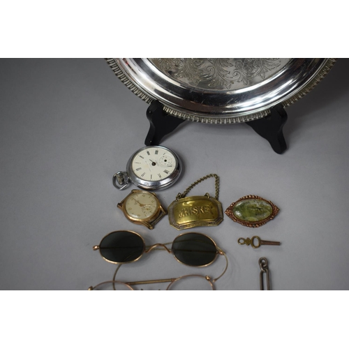 136 - A Silver Plated Circular Card Tray Together with Vintage Spectacles, Various Medallions for Queen Vi... 