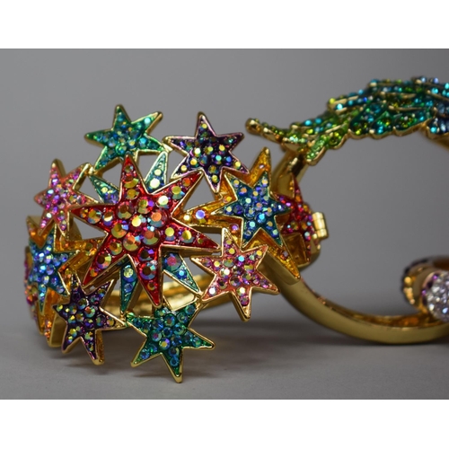 148 - Three Butler and Wilson Multi Coloured Jewelled Hinged Bangles to include Peacock, Starburst Example... 