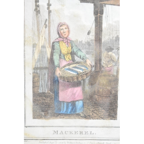 205 - A 19th Century Coloured Engraving, Mackerel Billingsgate, 13x10cms in Hogarth Framed