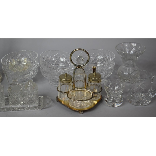 209 - A Collection of Various Glassware to include Two Silver Banded Posey Vases, Four Piece Cruet on Silv... 