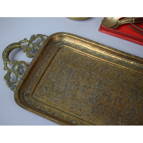 222 - A Collection of Various Brassware to include Indian Rectangular Tray with Pierced Handled and Engrav... 