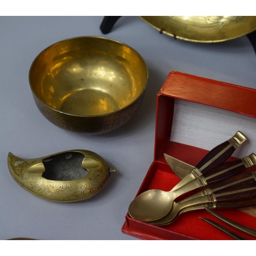 222 - A Collection of Various Brassware to include Indian Rectangular Tray with Pierced Handled and Engrav... 