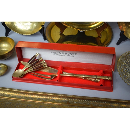 222 - A Collection of Various Brassware to include Indian Rectangular Tray with Pierced Handled and Engrav... 