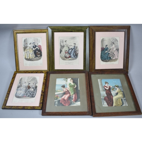 242 - A Collection of Four French Fashion Engravings Together with Two Oak Framed Chromolithographs of Cla... 