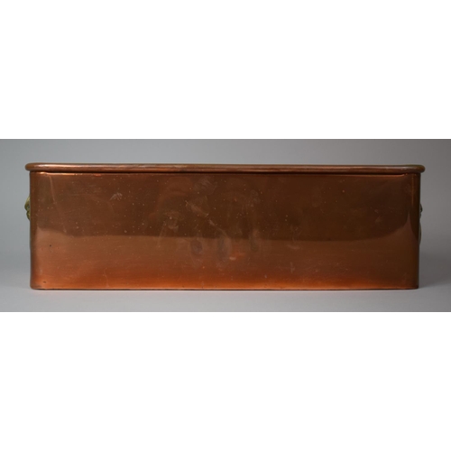 25 - A Rectangular Copper Planter Having Lipped Edge and Brass Lion Mask Loop Handles, 42cms Wide