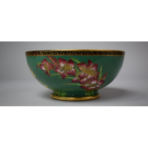 268 - A Mailings Lustre Bowl on Green Ground with Floral Decoration, 21cms Diameter