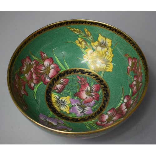 268 - A Mailings Lustre Bowl on Green Ground with Floral Decoration, 21cms Diameter