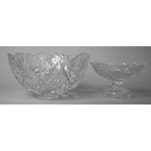 277 - A Cut Glass Bowl with Shaped Rim together with a Smaller Sweet Meat Example