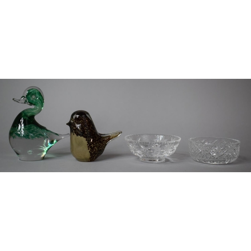 278 - Two Glass Paperweights, One in the Form of a Duck And the other a Sparrow together with Two Glass Bo... 