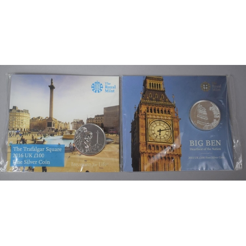 289 - Two Royal Mint Fine Silver £100 Coins, 'The Trafalgar Square 2016' and 'Big Ben 2015'