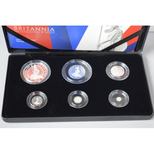 296 - A Cased Set of Royal Mint Fine Silver Coins '2014 Britannia, The Changing Face Of Britain' with Cert... 