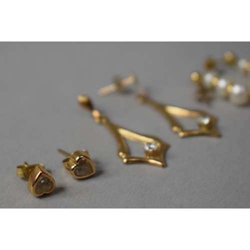 312 - Three Pairs of Yellow Metal Earrings, Jewelled Examples and a Pair having Graduated Pearls