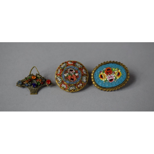 322 - Two Italian Micro Mosaic Brooches Together with a Floral Bouquet Example